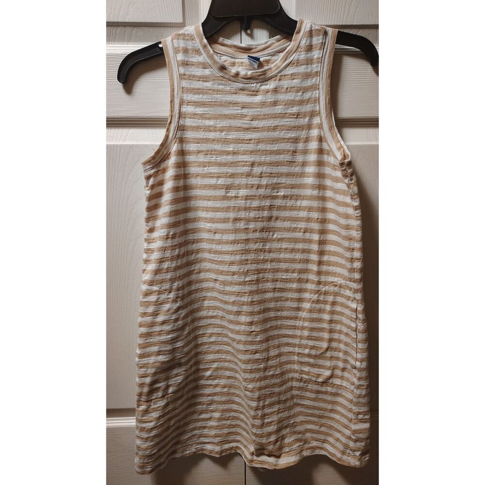 Old Navy Small Natural Sleeveless Striped Mini Swing Dress
